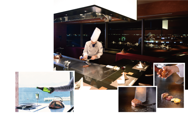 函館港を一望できる鉄板焼レストランを貸し切りに。目の前でシェフが豪華食材を調理パフォーマンス。